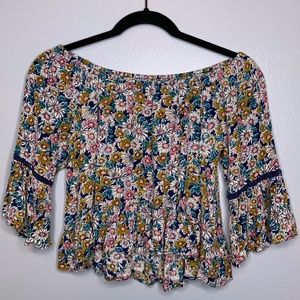 Off The Shoulder Colorful Flowy Cropped Tee